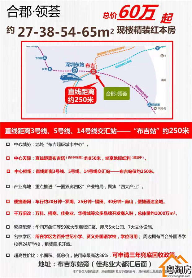 布吉地铁口小产权房《合郡领荟》精装现楼，总价60万/套起(图3)